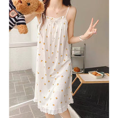 Sling nightdress female summer sexy floral pastoral style pajamas home service