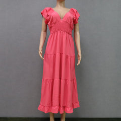 European and American women's new fashion short-sleeved large swing mid-length dress