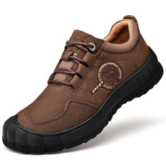 Leather shoes men's large size outdoor real cowhide first layer dad shoes non-slip high-top hiking shoes