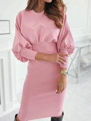 Fashion O-neck Long Sleeve Pencil Dress Women Autumn Winter Black Pink Bodycon Elegant Office Woman Dresses Robe Femme