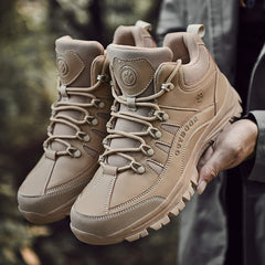 Autumn and winter men's outdoor sports shoes hiking shoes military training shoes wild desert combat boots leather cotton non-slip warm hiking boots