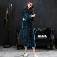 Flannel Nightdress Women Winter Thicken Home Wear Lengthen Bath robe Oversize Buttons Daily Wear Pajamas Lady Nightgown Lapel Sleepwear