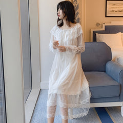 Women Lolita Night Dress Sleepwear Multilayer Lace Mesh Romantic Vintage Victorian Nightgowns Nightdress Lounge Wear