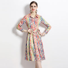 European and American fashion all-match slim waist positioning print dress