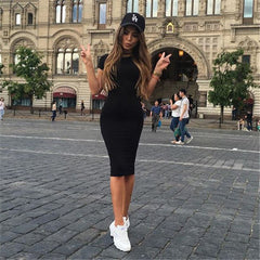 Womens Dress Vestido Summer Short Or Long Sleeve Slim Bodycon Dress Tunic Round Neck Casual Pencil Dress 2019 S-XL WDC1475