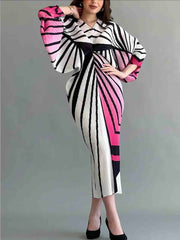 Black and White Gradient Stretch Print Pleated Dress