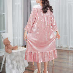 Plus size sleeping dress autumn winter pijama women nightgown nightwear cute sleepwear Korean Noble long Nightdress