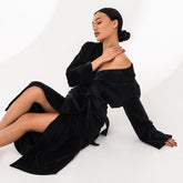 Autumn velvet long nightgown warm and comfortable black bathrobe morning gown fashionable women's home clothes
