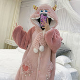 Little coral velvet thickened plus velvet hooded nightgown female winter cute long flannel bathrobe pajamas