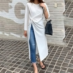 ZANZEA women's Japanese and Korean literary style temperament solid color ladies skirt round neck long sleeves twisted irregular long design mid-length skirt fashion trend elegant loose spring and autumn daily leisure holiday style dress large size