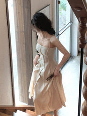 2023 Dress Women's Sleeveless Aesthetic Folding Design French Casual Fashion Sweet Soft Slim Women 4*25