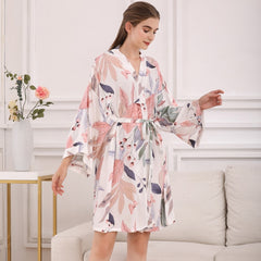 جديد ملابس النوم رداء الربيع رقيقة القطن والحرير المرأة ثوب النوم زهرة مطبوعة طويلة الأكمام منامة البشكير للإناث روب للنوم
