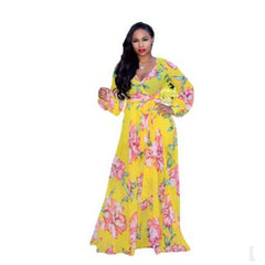 Chiffon Long Sleeve Digital Print European and American Style Dress Women's