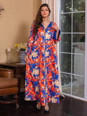 New Dress Suit Collar Print Kaftan Middle East Ethnic Style Hot Diamond Jalabiya Rhinestone Elegant Long Dress