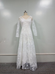 European and American lace women's long-sleeved one-shoulder white bridal wedding dress dress