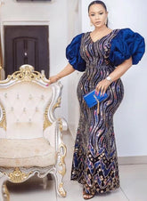 European and American Christmas African women's clothing heavy industry sequins party dress long skirt evening dress dress