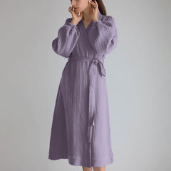 Early spring new French solid color cardigan nightgown double gauze cotton casual fashion home pajamas female cotton