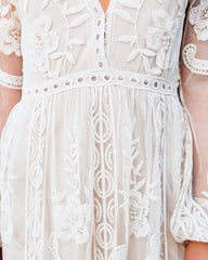 European and American women's lace long-sleeved V-neck solid color chiffon dress