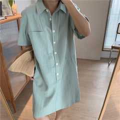 2023 short-sleeved dress women's solid color pocket high waist basic all-inclusive elegant retro Korean casual sportswear 4*11.