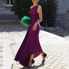 European and American women's dress dress pleated dress pleated skirt sleeveless irregular evening dress