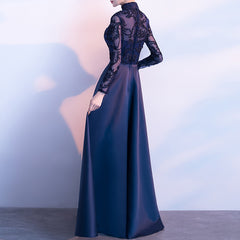 Ladies stand-up collar satin long-sleeved banquet evening dress L521