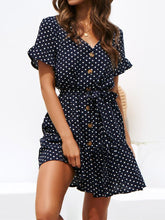 Women Summer Beach Chiffon Dress Casual Short Sleeve Polka Dot Dress Boho Mini Party Dress Elegant V Neck Sundress