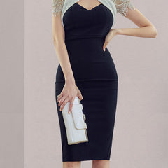 H Han Queen 2022 New Lace Patchwork Pencil Dress Women's Summer Fashion Korean Slim Work Party Dresses Bodycon Sheath