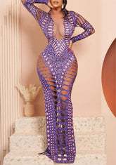 ملابس نسائية أوروبية وأمريكية، فستان مثير بفتحة ضيقة على شكل الورك، تنورة طويلة مطبوعة بالألماس الساخن