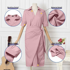 VONDA Elegant Dresses For Women 2022 Solid Lapel Short Sleeve Waist-in Pleated A-Line Vestidos Bohemian Party Casual Summer Plus Size Long Dresses