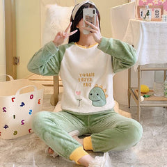 Autumn Winter Women Pyjamas Sets pajamas Sleepwear Suit Thick Warm Coral Flannel nightgown Female Animal Pijama Mujer