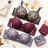 retro striped bra set sexy gathering top thin bottom thick lace edge red underwear women