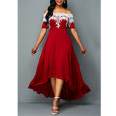 European and American large size dress skirt Sexy one-shoulder lace splicing lace irregular dress female skirt