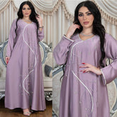 Muslim Diamond Embedding Dress Comfortable Loose Robe Arab Women's Dress