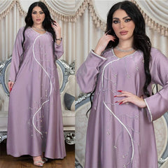 Muslim Diamond Embedding Dress Comfortable Loose Robe Arab Women's Dress