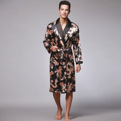 Nightgown silk ice silk men's pajamas men's long-sleeved nightgown bathrobe home clothes