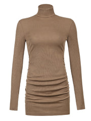 Brown Rib Knit Turtleneck Turtleneck Long Sleeves Sock Dress Women Spring 2022 Bodycon Ladies Short Black Sheath Mini Dress
