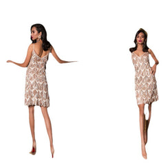 European and American new women's dress sexy backless fringed dress dress