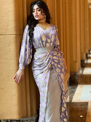 فستان خصر ذهبي أنيق مطبوع