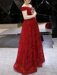 Women's Plus Size Off Shoulder Lace Embroidery Bridal Dress Banquet Party Dress Long