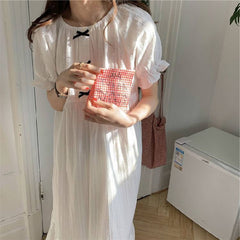 end Cute Bow White Cotton Nightgowns Women Pijamas Ruffles Dress Home Clothes Ladies Sleepwear Nightdress
