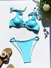 Chan double new bikini underwire swimsuit European and American sexy swimsuit women's gathered swimwear solid color bikini