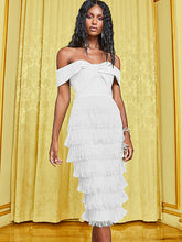 Mulheres elegantes vestido de borla branco bodycon ombro nu sem costas midi vestidos tamanho grande 4xl festa de aniversário clube data noite outfits