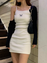 Dress Women Sleeveless Butterfly Printed Sweet Sexy Low-cut Bodycon Sheath Womens Chic Basic All-match Summer Ins Dresses Trendy