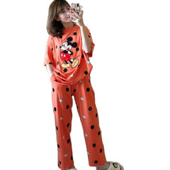 5 Colors Mickey Mouse Print Polka Dot Women's Summer Suits Casual Soft Nightgown Women Home Wear Pyjama
