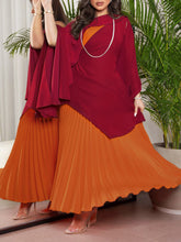 Red Elegant Panel Orange Pleated Dress Shawl Two-Piece Set