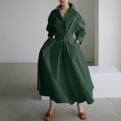 ZANZEA ladies Japanese and Korean art style temperament solid color ladies lapel long-sleeved elastic high waist slimming knee-length skirt fashion trend elegant shirt skirt loose spring and summer daily leisure vacation style shirt dress large size