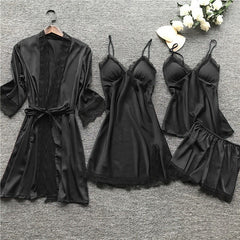 4PCS nightdress female lace suit sexy V-neck suspender nightdress comfortable pajamas nightdress spring nightdress fashion home service