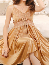 Summer solid color sweet and cute  style suspender mid-length nightdress