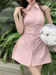 Sexy Mini Ladies Fashion Temperament Minimalist Korean Style Chic Summer Casual Sleeveless Dress Elegant Woman 2*8