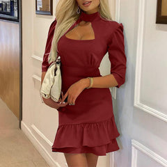 Celmia Women Mini Dress 2022 Summer Casual Half Sleeve Sexy Hollow Out Bodycon Sundress Elegant Ruffles Zipper Party Vestidos
